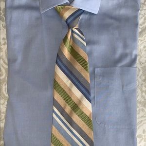 Jos A. Bank tan blue green stripe tie